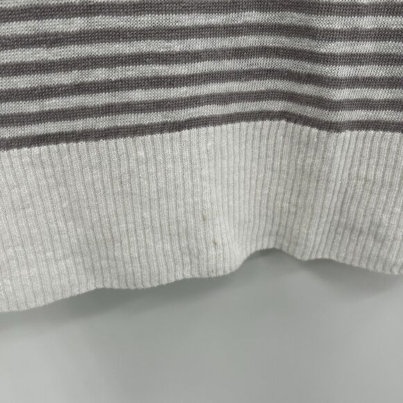 EILEEN FISHER Gray White Striped Linen Knit Oversized Boxy Blouse Petite Large - Picture 7 of 7